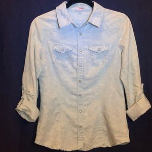 Denim Button Down Shirt with Pattern Detail